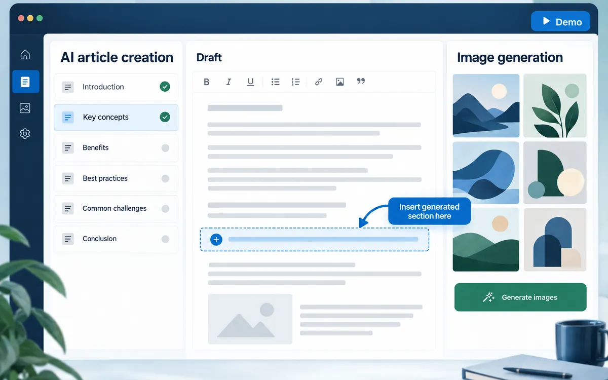 Illustration of the AI writing and image generation screen