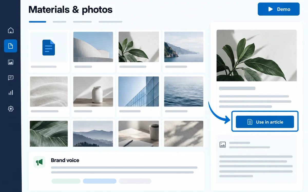 Illustration of the Company knowledge, photos, and brand voice screen