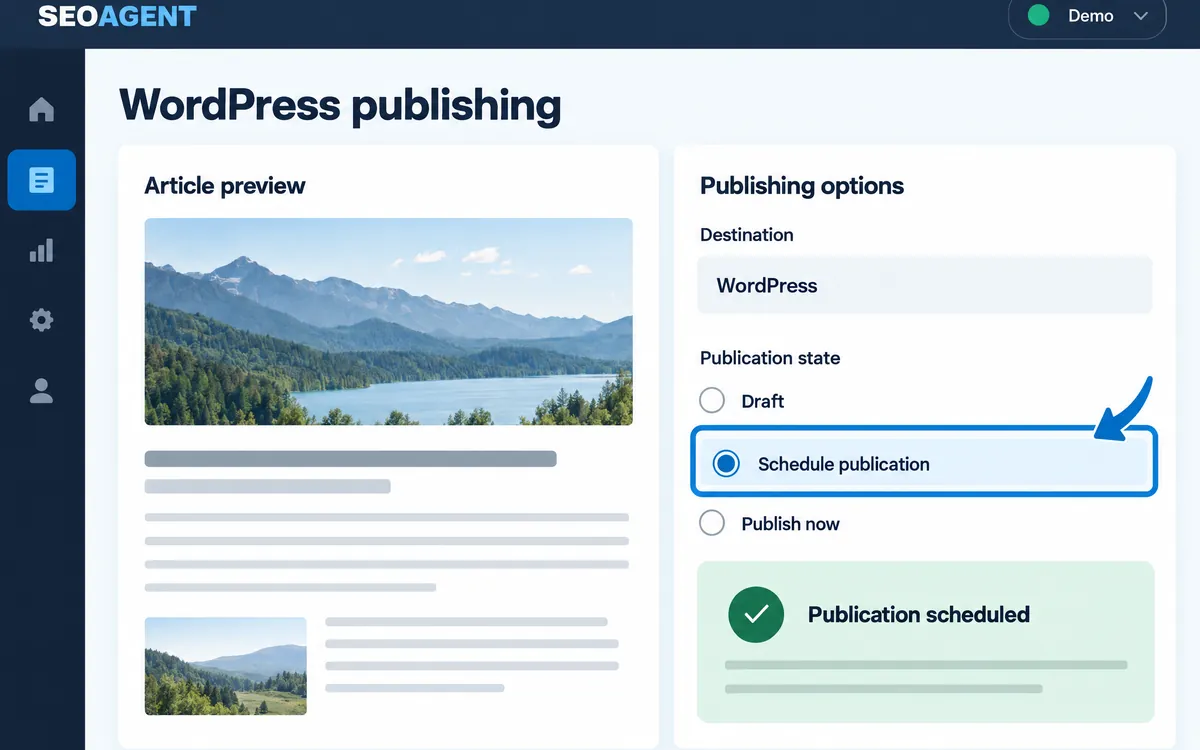 Illustration of the WordPress publishing and scheduling screen
