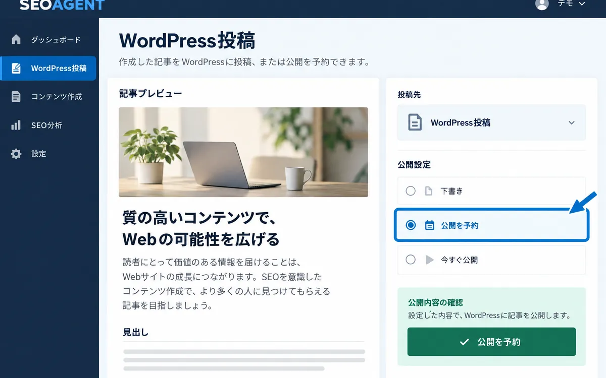 WordPress投稿・予約公開の画面イメージ